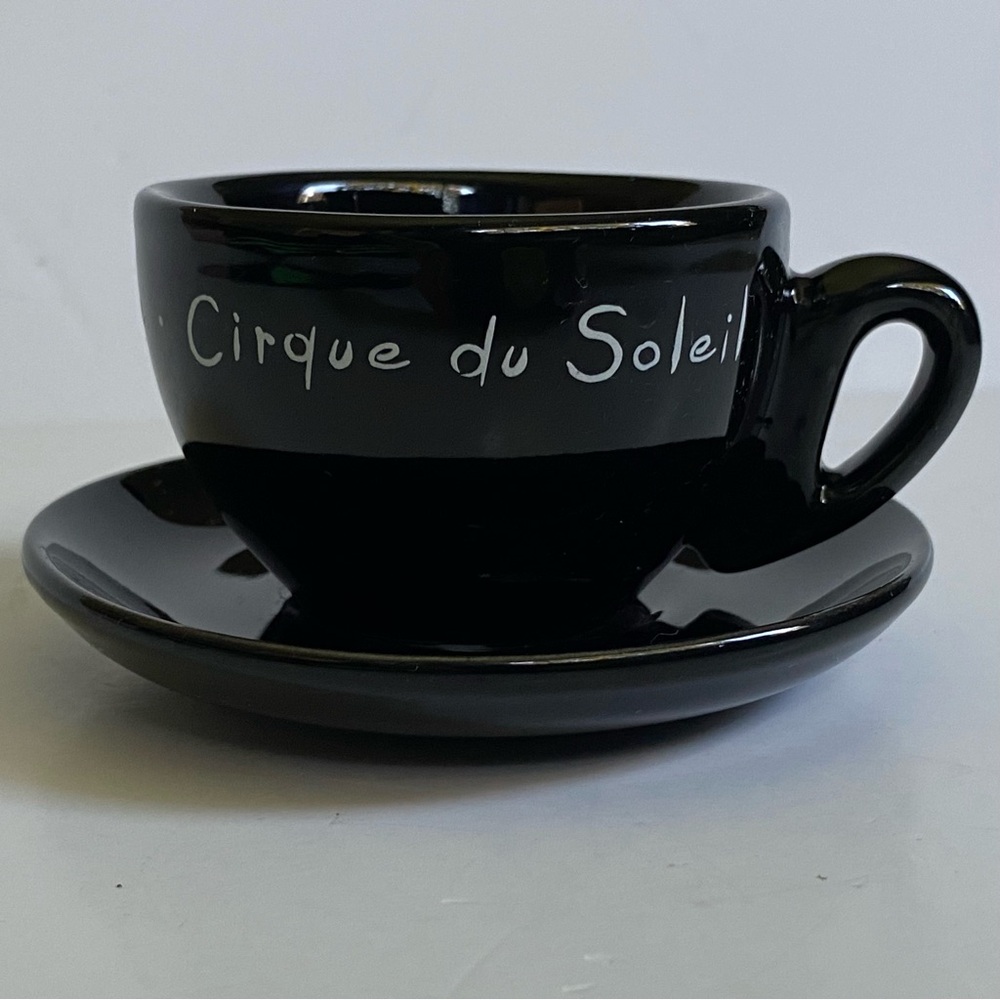 Cirque Du Soleil Expresso Cup and Saucer Black Invoke Provoke Evoke Ceramic